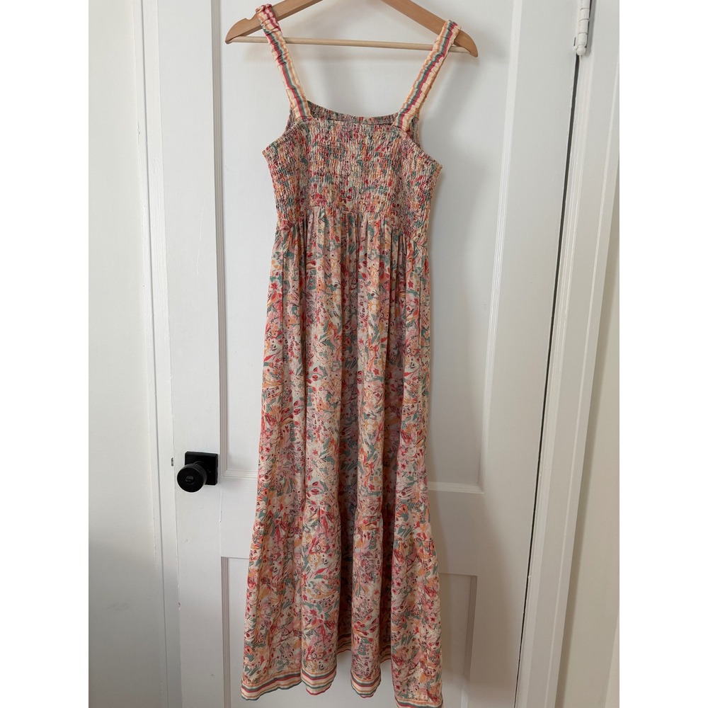 Marine Layer Selene Maxi Dress M Superbloom Floral Tencel Linen Smocked Boho - Picture 3 of 12